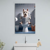 West Highland Terrier Art Canvas Prints Wall Art, Funny Bathroom Decor, Dog in Toilet