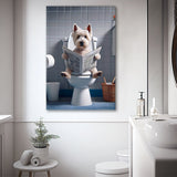 West Highland Terrier Art Canvas Prints Wall Art, Funny Bathroom Decor, Dog in Toilet