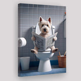 West Highland Terrier Art Canvas Prints Wall Art, Funny Bathroom Decor, Dog in Toilet