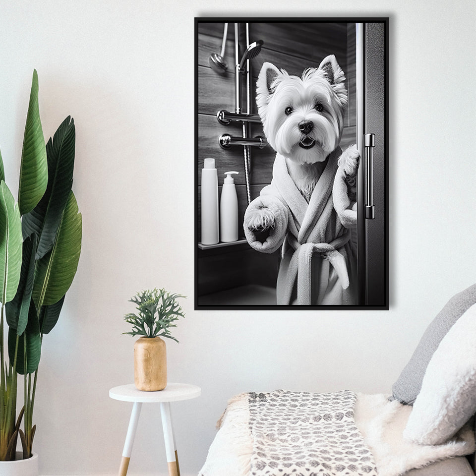 West Highland Terrier Framed Canvas Prints Wall Art, Bathroom Framed Art Print, Highland Terrier Photo