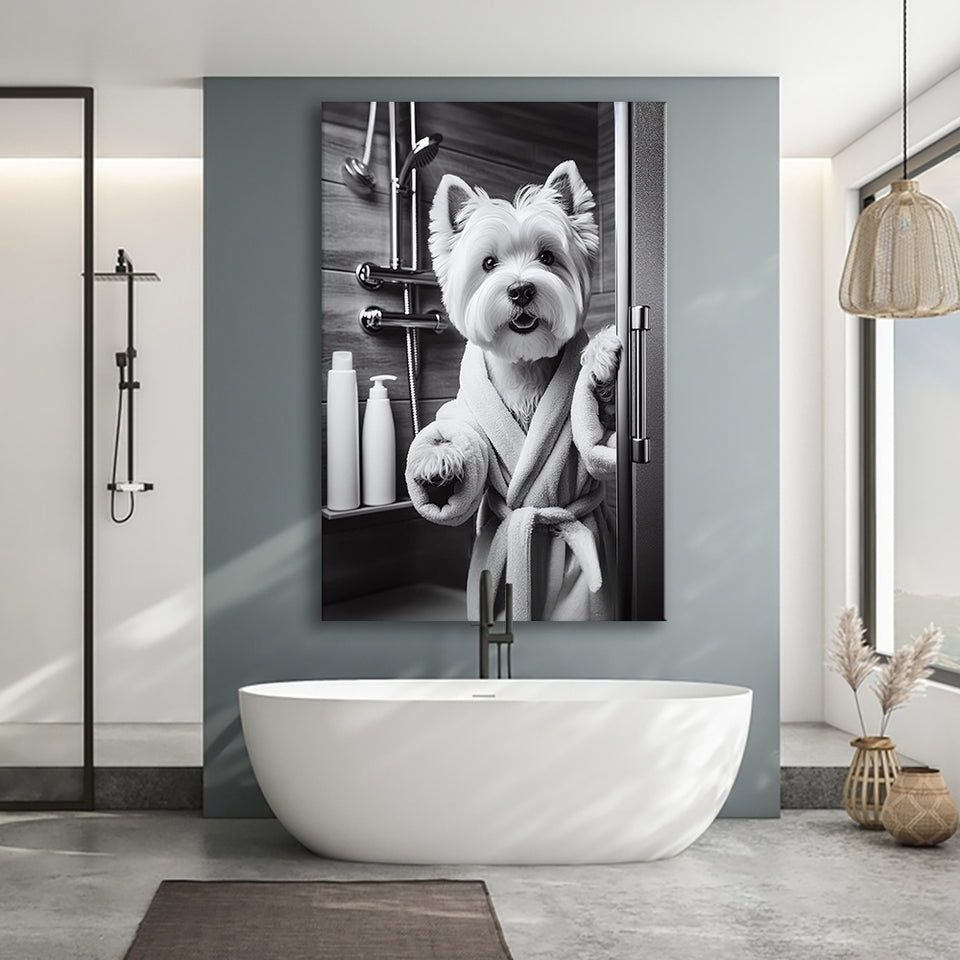 West Highland Terrier Canvas Prints Wall Art, Bathroom Art Print, Highland Terrier Photo