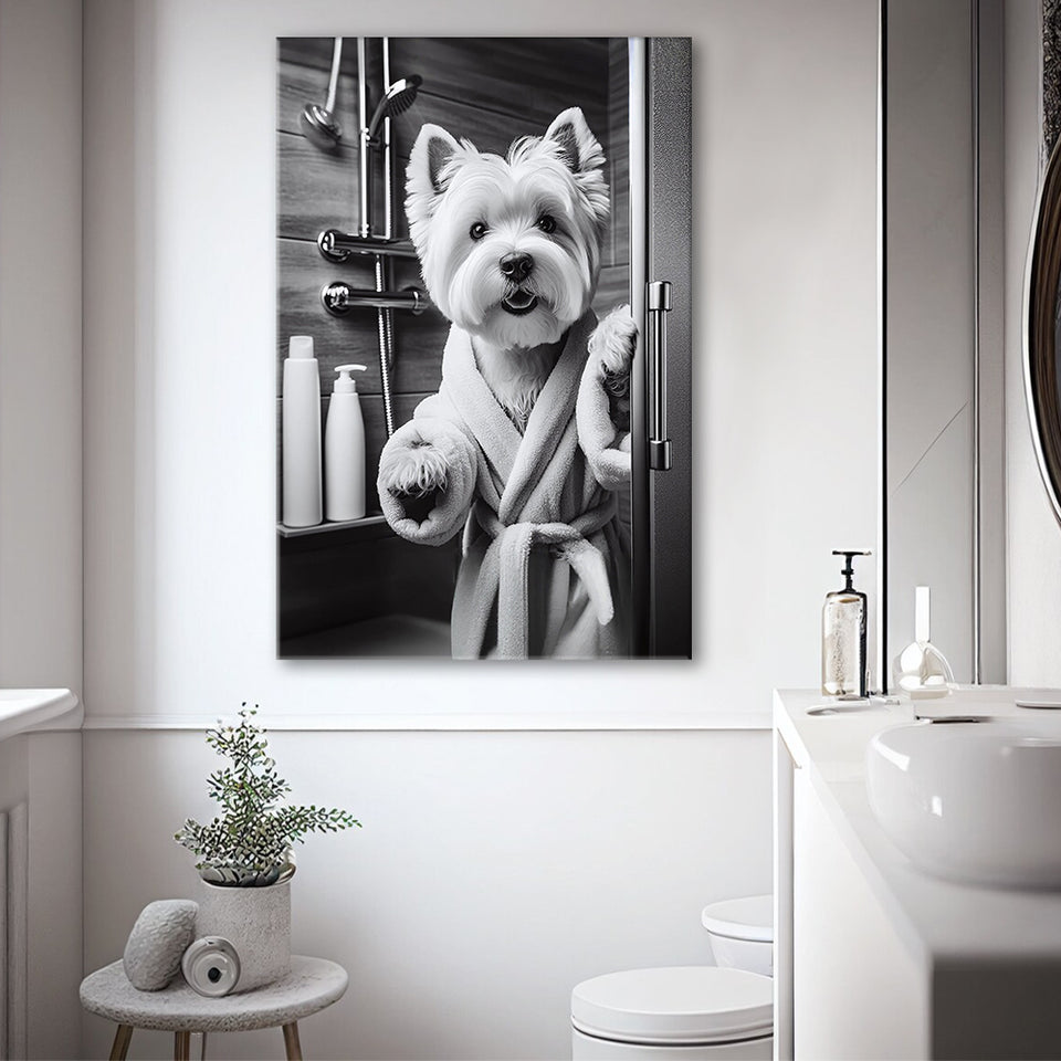 West Highland Terrier Canvas Prints Wall Art, Bathroom Art Print, Highland Terrier Photo