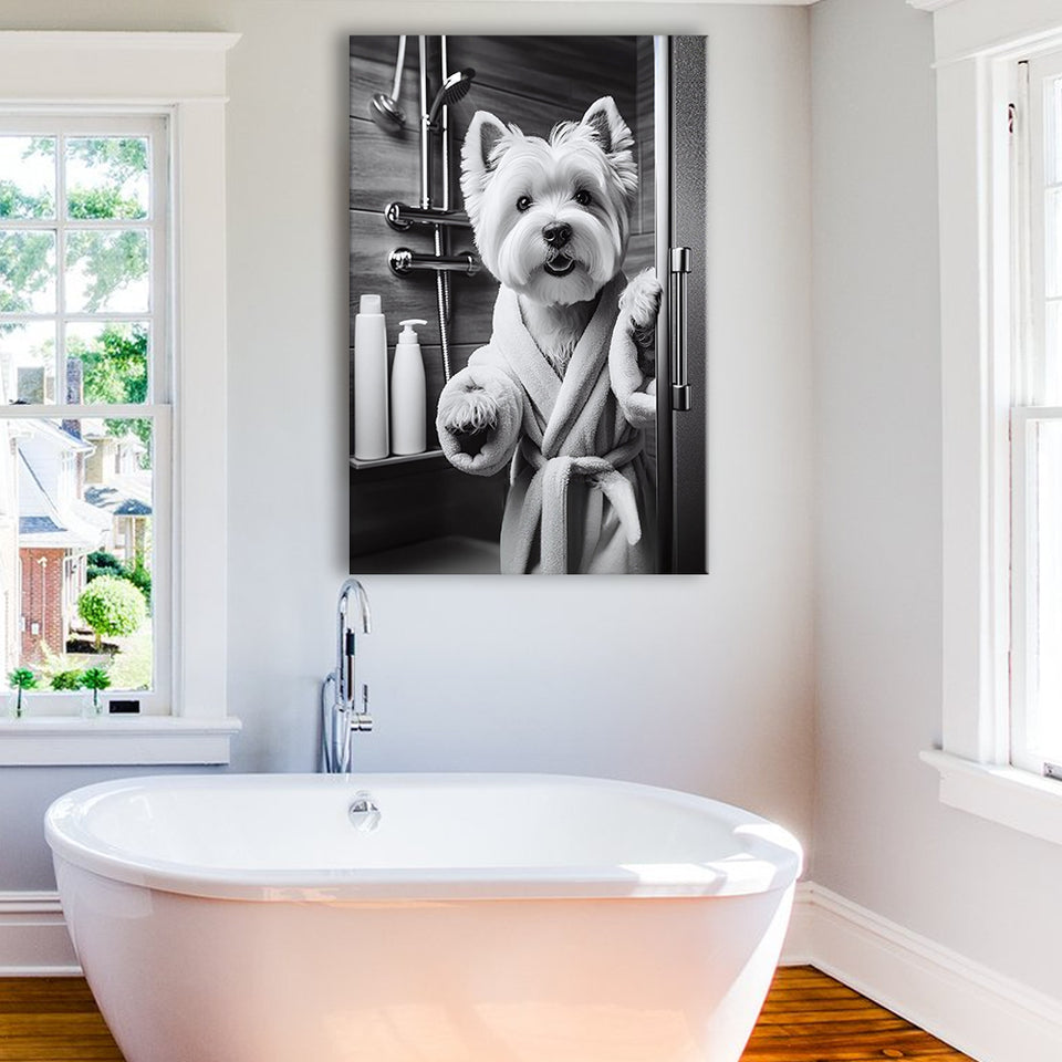 West Highland Terrier Canvas Prints Wall Art, Bathroom Art Print, Highland Terrier Photo