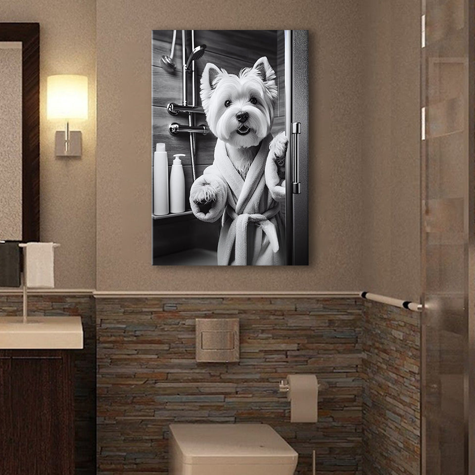 West Highland Terrier Canvas Prints Wall Art, Bathroom Art Print, Highland Terrier Photo