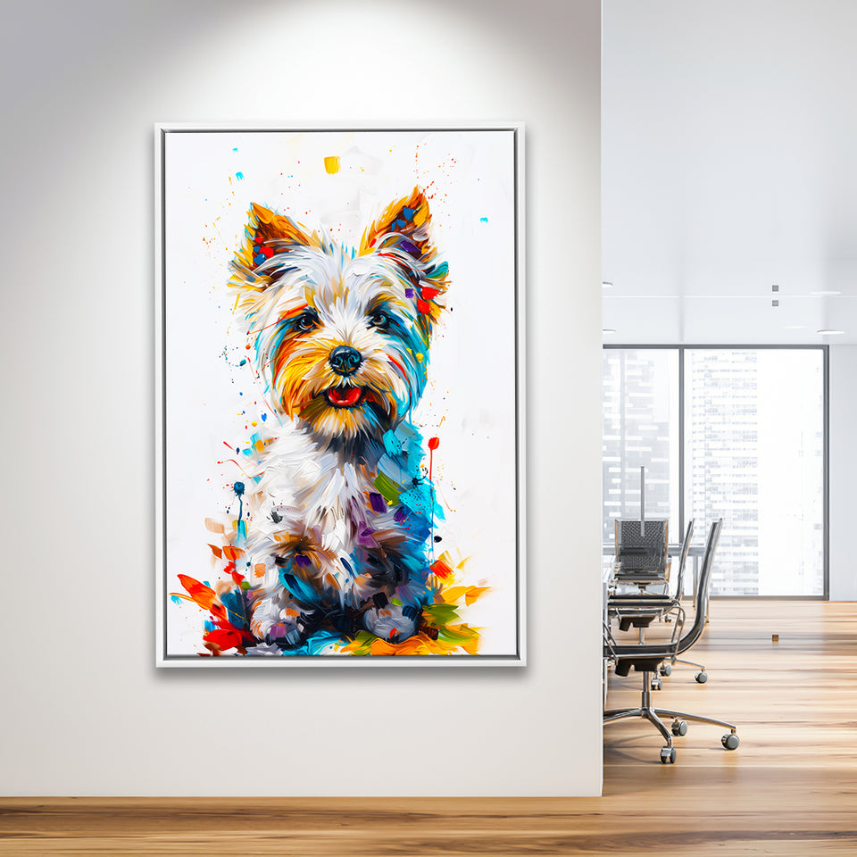 West Highland White Terrier Cute Dog Portrait V1, Framed Canvas Painting, Framed Canvas Prints Wall Art Decor