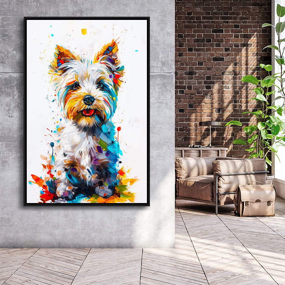 West Highland White Terrier Cute Dog Portrait V1, Framed Canvas Painting, Framed Canvas Prints Wall Art Decor