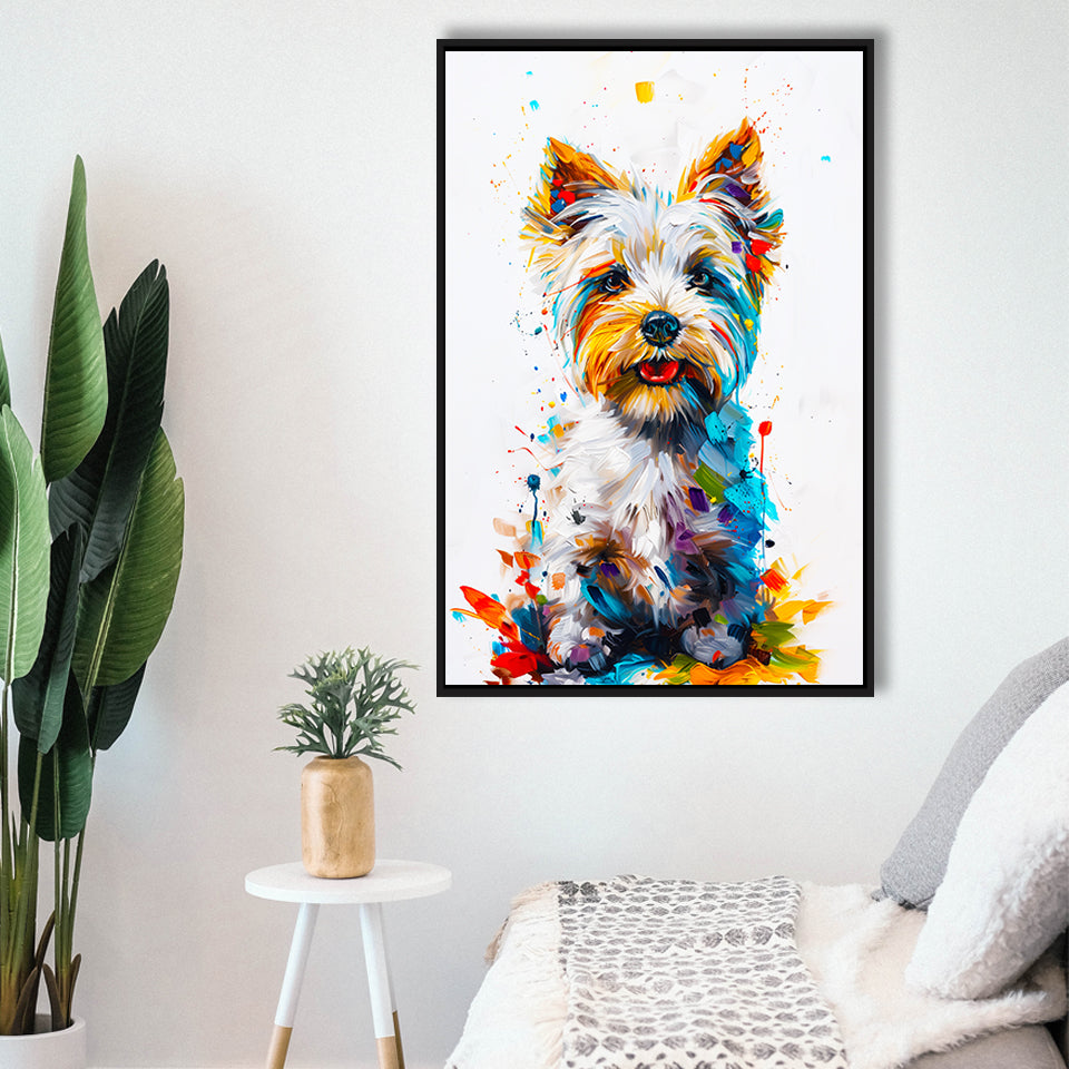 West Highland White Terrier Cute Dog Portrait V1, Framed Canvas Painting, Framed Canvas Prints Wall Art Decor