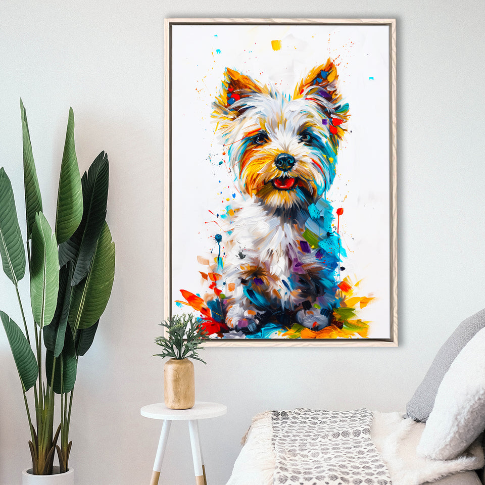 West Highland White Terrier Cute Dog Portrait V1, Framed Canvas Painting, Framed Canvas Prints Wall Art Decor