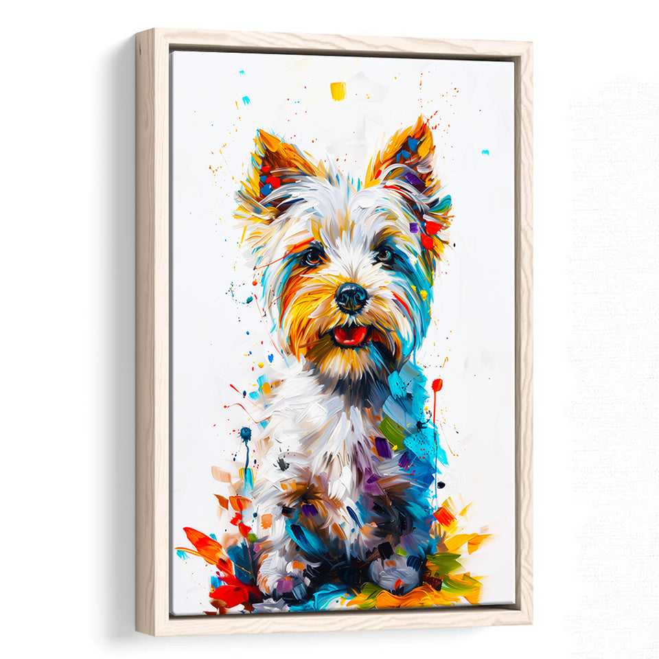 West Highland White Terrier Cute Dog Portrait V1, Framed Canvas Painting, Framed Canvas Prints Wall Art Decor