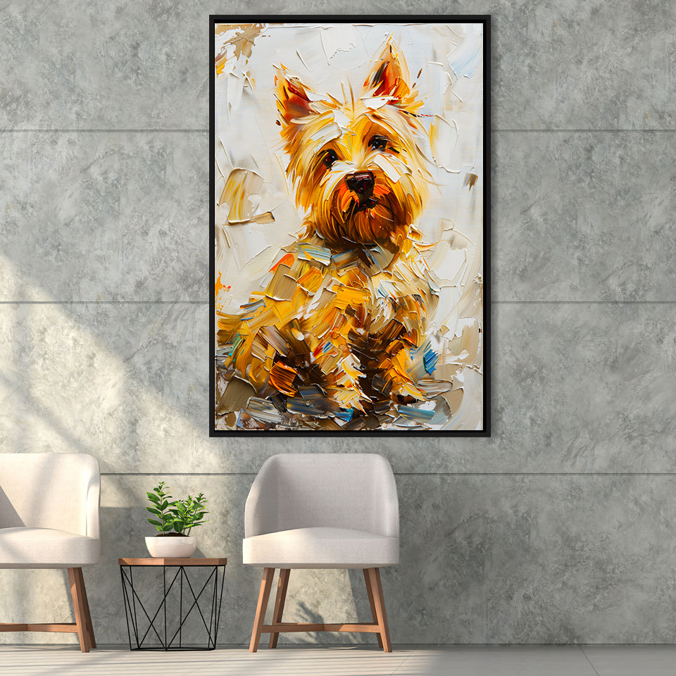 West Highland White Terrier Cute Dog Portrait V2, Framed Canvas Painting, Framed Canvas Prints Wall Art Decor
