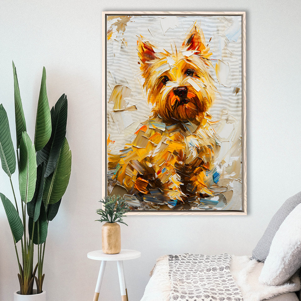 West Highland White Terrier Cute Dog Portrait V2, Framed Canvas Painting, Framed Canvas Prints Wall Art Decor