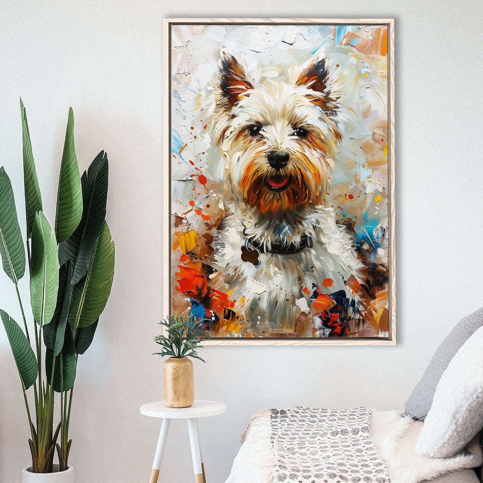 West Highland White Terrier Cute Dog Portrait V3, Framed Canvas Painting, Framed Canvas Prints Wall Art Decor