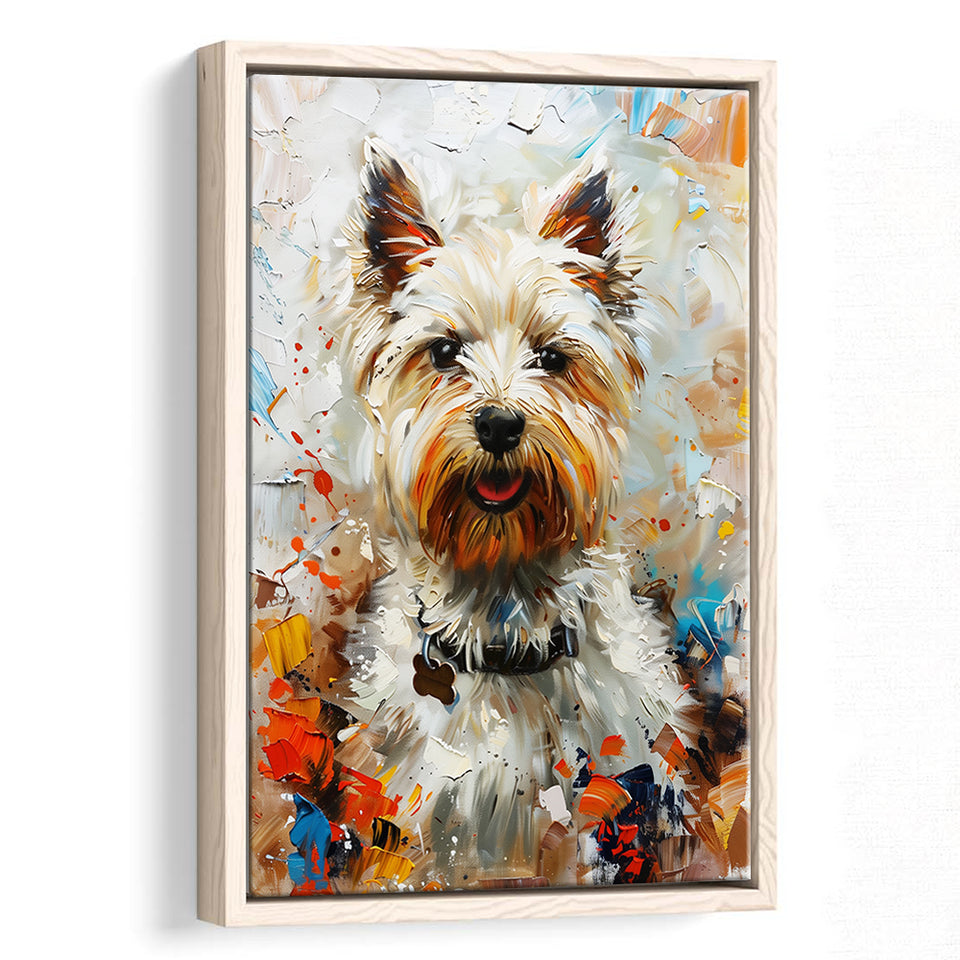 West Highland White Terrier Cute Dog Portrait V3, Framed Canvas Painting, Framed Canvas Prints Wall Art Decor