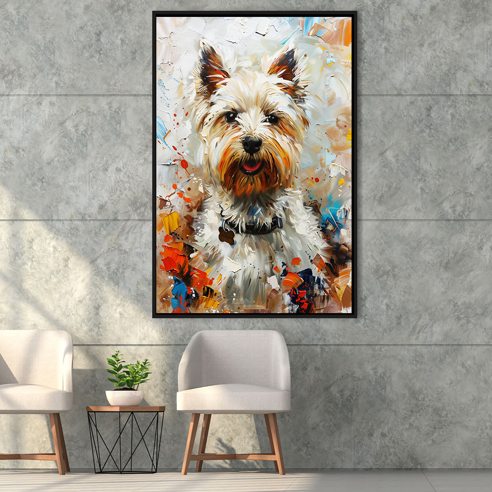 West Highland White Terrier Cute Dog Portrait V3, Framed Canvas Painting, Framed Canvas Prints Wall Art Decor