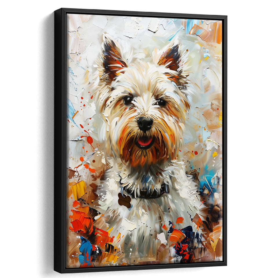 West Highland White Terrier Cute Dog Portrait V3, Framed Canvas Painting, Framed Canvas Prints Wall Art Decor