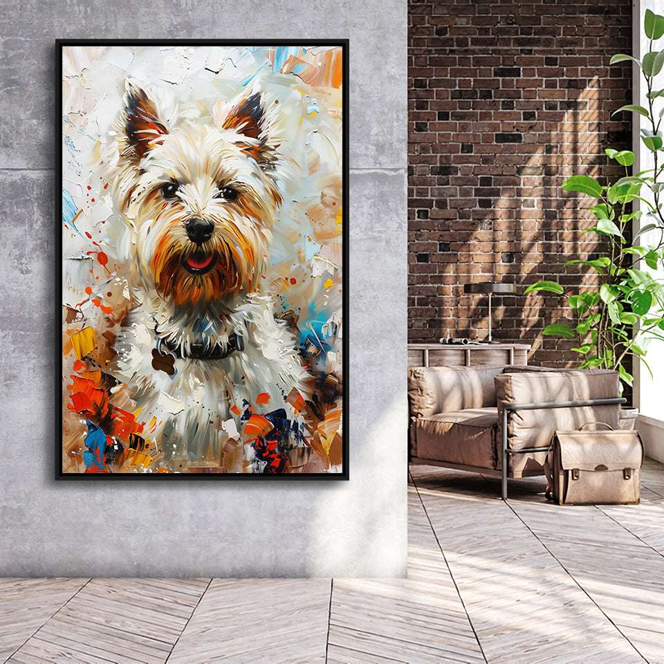West Highland White Terrier Cute Dog Portrait V3, Framed Canvas Painting, Framed Canvas Prints Wall Art Decor