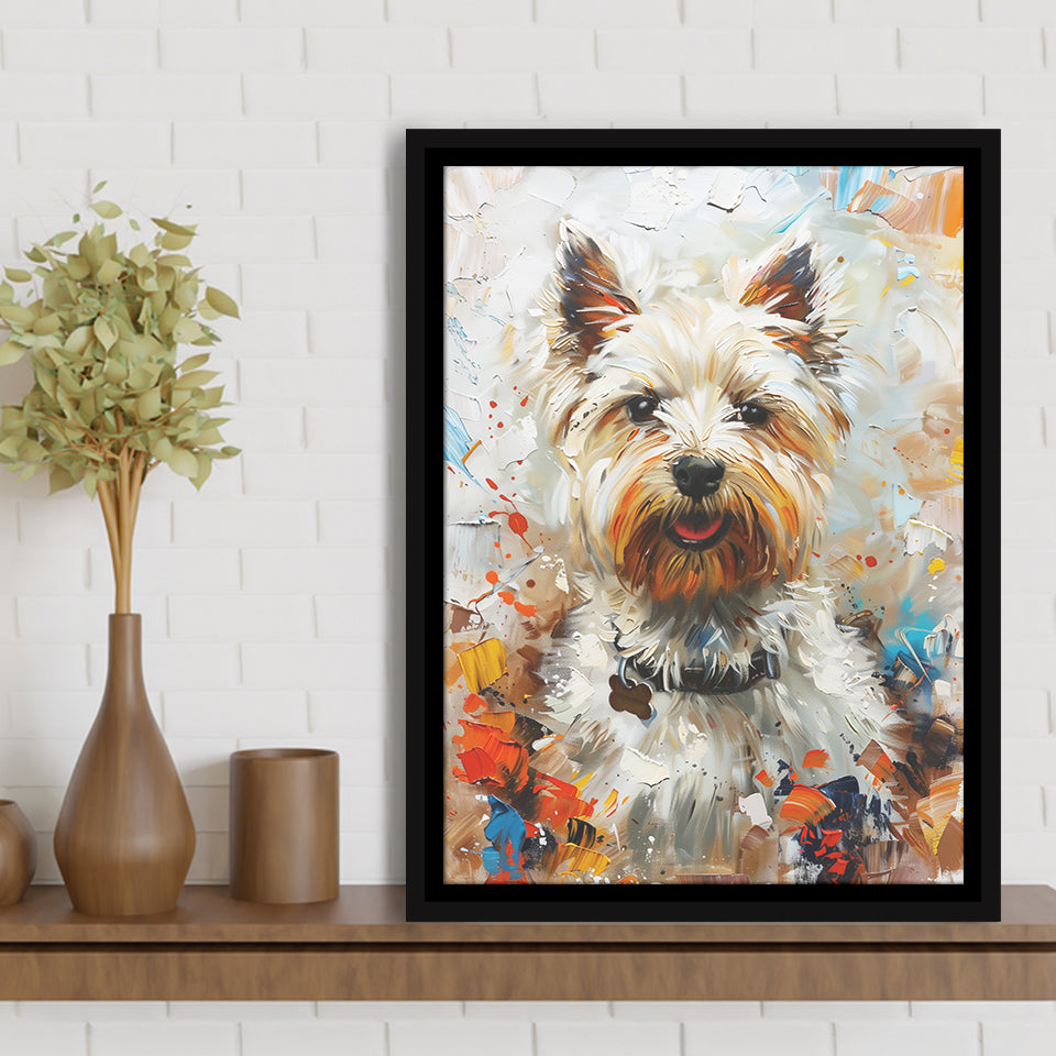 West Highland White Terrier Cute Dog Portrait V3, Framed Canvas Painting, Framed Canvas Prints Wall Art Decor