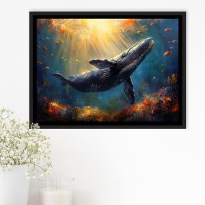 Whale In The Sea Ocean Acrylic Painting, Floating Frame, Framed Canvas Print Wall Art Home Decor