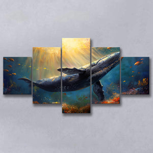 Whale In The Sea Ocean Acrylic Painting, Multi Panel,Mixed Canvas Print Wall Art Decor