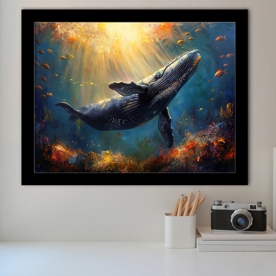 Whale In The Sea Ocean Acrylic Painting, Painting Art, Framed Art Print Wall Art Home Decor