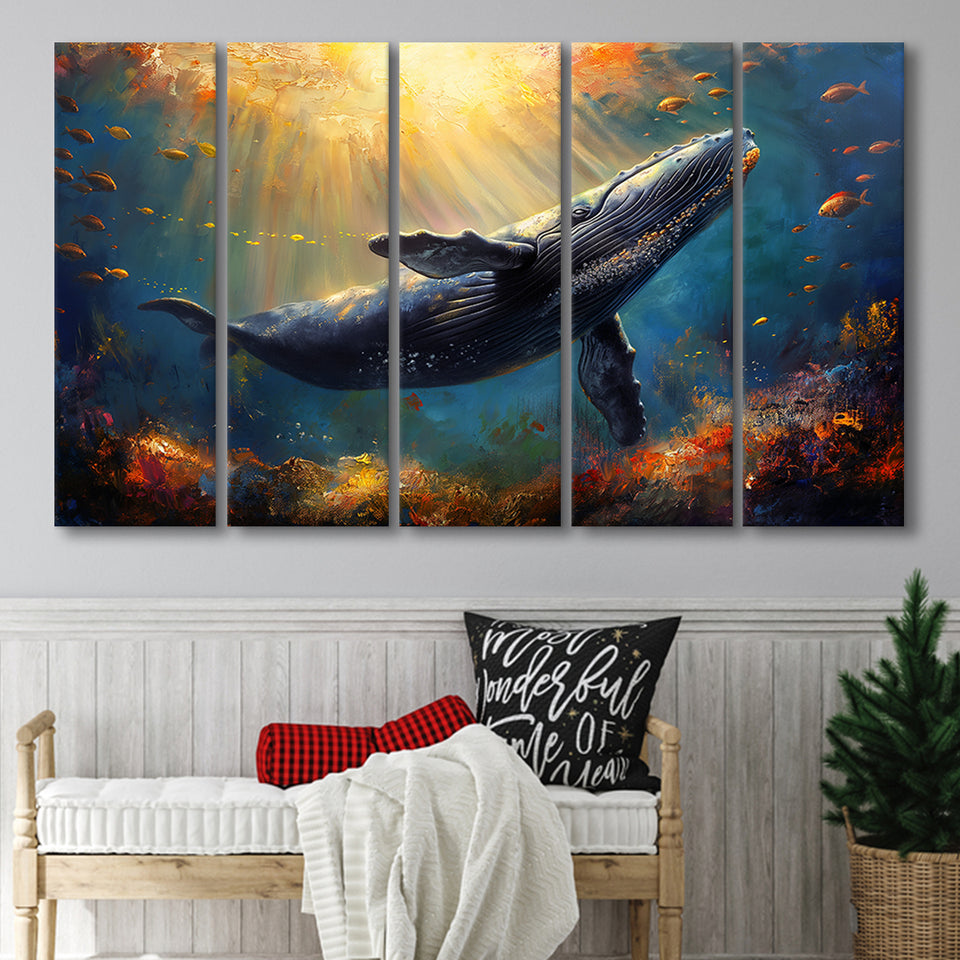 Whale In The Sea Ocean Acrylic Painting, Extra Large Canvas, Canvas Print Wall Art Decor