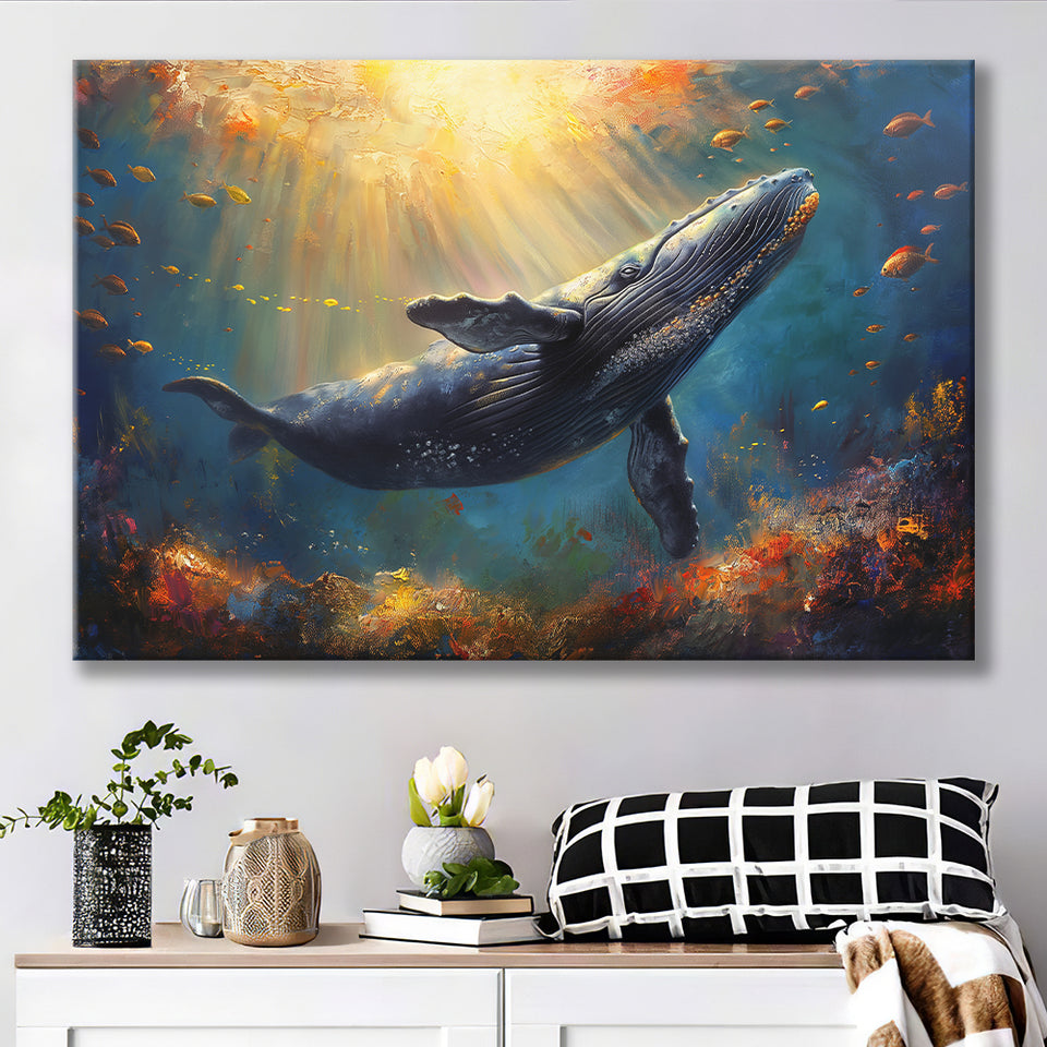 Whale In The Sea Ocean Acrylic Painting, Art Print, Canvas Print Wall Art Home Decor