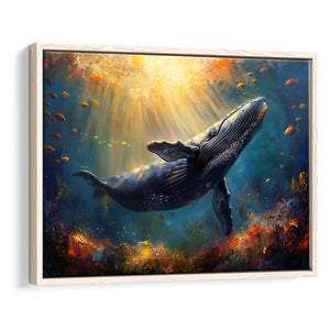 Whale In The Sea Ocean Acrylic Painting, Floating Frame, Framed Canvas Print Wall Art Home Decor