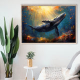 Whale In The Sea Ocean Acrylic Painting, Floating Frame, Framed Canvas Print Wall Art Home Decor