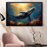 Whale In The Sea Ocean Acrylic Painting, Floating Frame, Framed Canvas Print Wall Art Home Decor