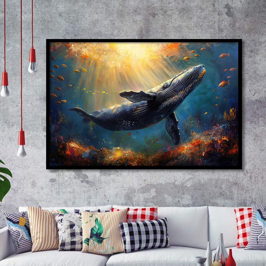 Whale In The Sea Ocean Acrylic Painting, Painting Art, Framed Art Print Wall Art Home Decor