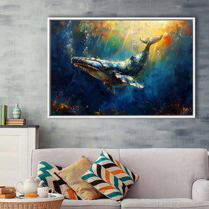 Whale In The Sea Ocean Oil Painting, Floating Frame, Framed Canvas Print Wall Art Home Decor