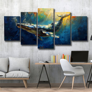 Whale In The Sea Ocean Oil Painting, Multi Panel,Mixed Canvas Print Wall Art Decor