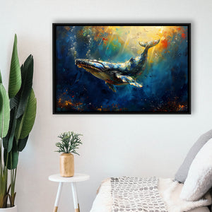 Whale In The Sea Ocean Oil Painting, Floating Frame, Framed Canvas Print Wall Art Home Decor