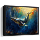 Whale In The Sea Ocean Oil Painting, Floating Frame, Framed Canvas Print Wall Art Home Decor