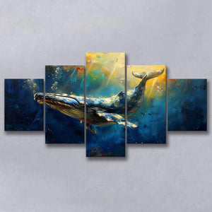 Whale In The Sea Ocean Oil Painting, Multi Panel,Mixed Canvas Print Wall Art Decor