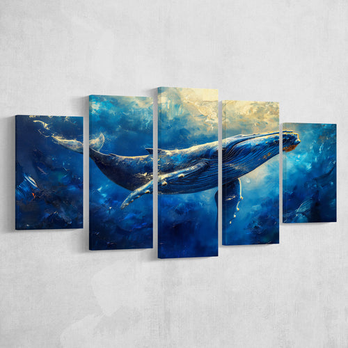 Whale In The Sea Ocean Sunlight Acrylic Painting, Multi Panel,Mixed Canvas Print Wall Art Decor