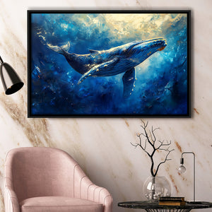 Whale In The Sea Ocean Sunlight Acrylic Painting, Floating Frame, Framed Canvas Print Wall Art Home Decor