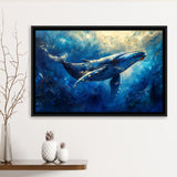 Whale In The Sea Ocean Sunlight Acrylic Painting, Floating Frame, Framed Canvas Print Wall Art Home Decor