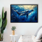 Whale In The Sea Ocean Sunlight Acrylic Painting, Floating Frame, Framed Canvas Print Wall Art Home Decor