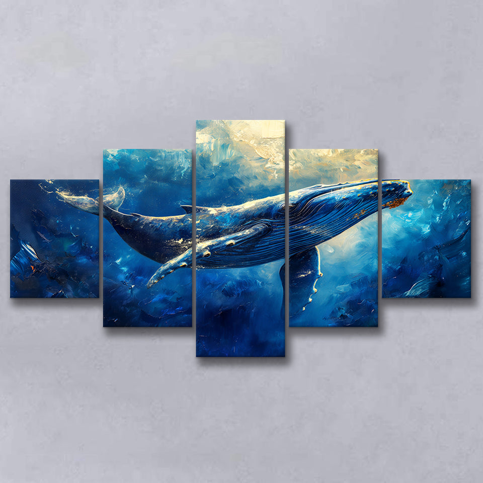 Whale In The Sea Ocean Sunlight Acrylic Painting, Multi Panel,Mixed Canvas Print Wall Art Decor