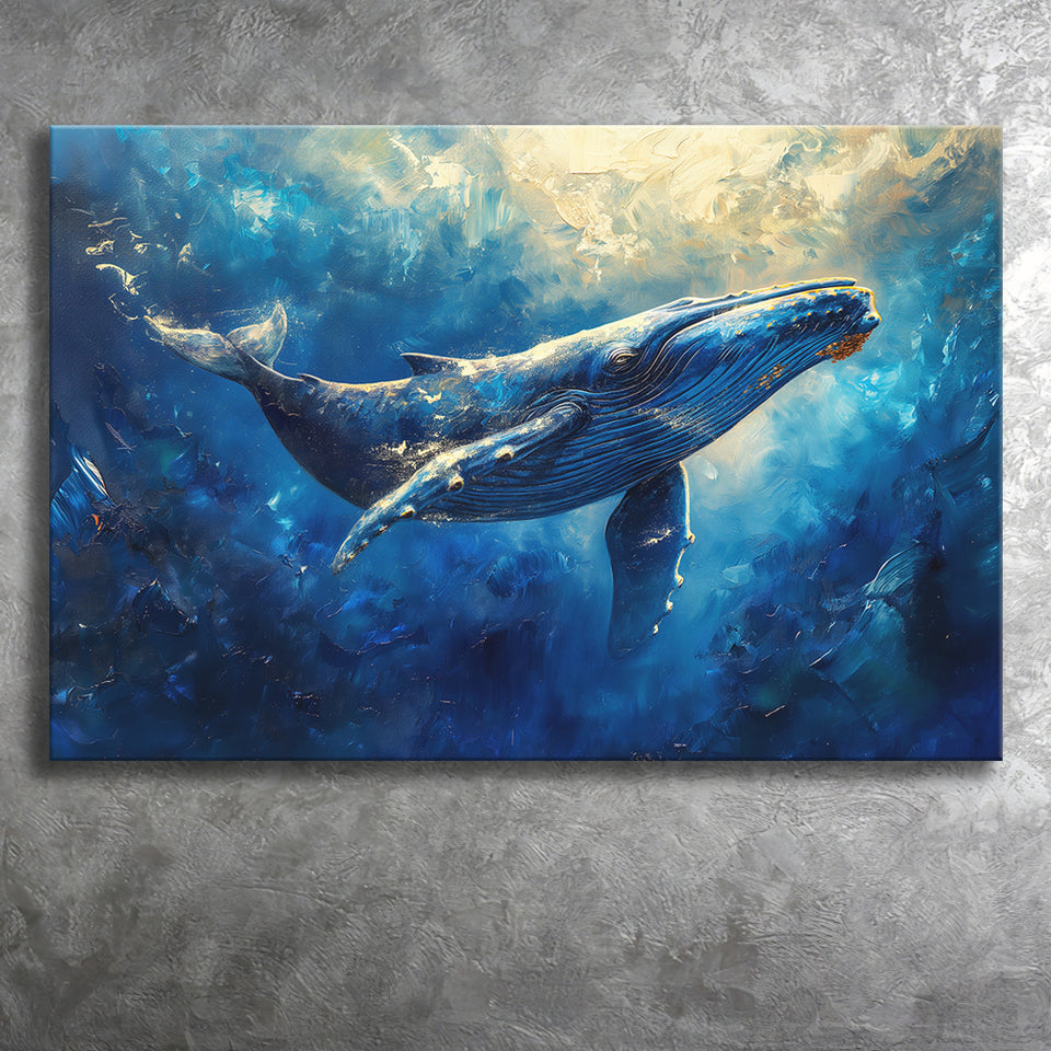 Whale In The Sea Ocean Sunlight Acrylic Painting, Art Print, Canvas Print Wall Art Home Decor