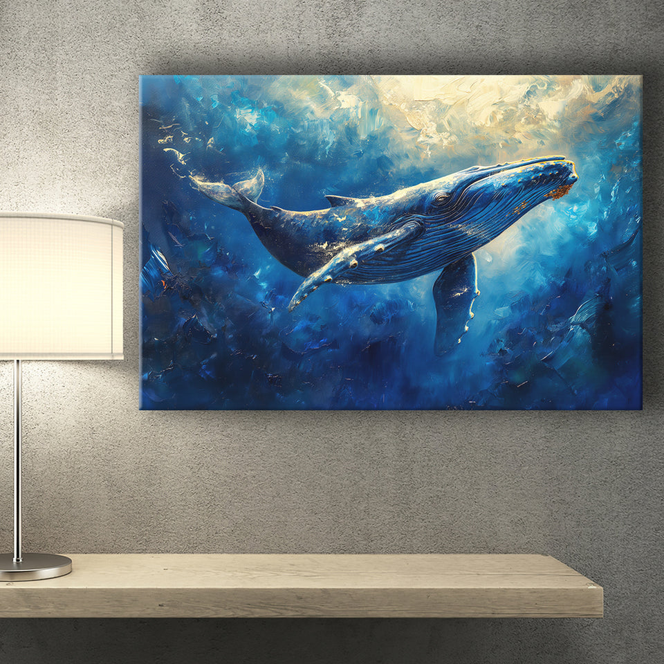 Whale In The Sea Ocean Sunlight Acrylic Painting, Art Print, Canvas Print Wall Art Home Decor