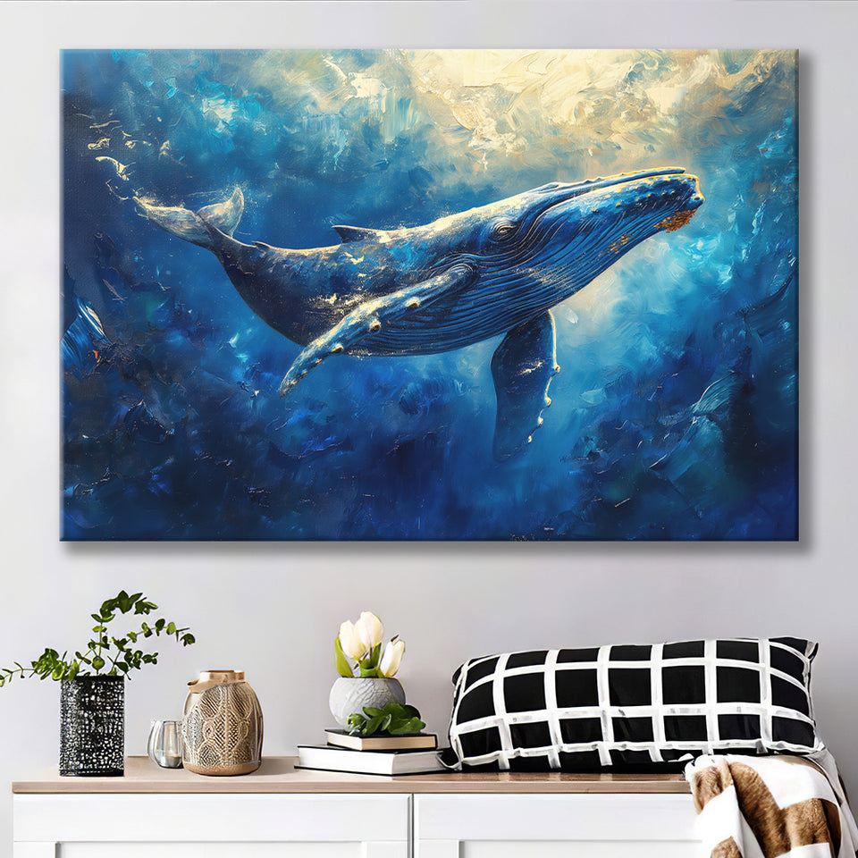 Whale In The Sea Ocean Sunlight Acrylic Painting, Art Print, Canvas Print Wall Art Home Decor