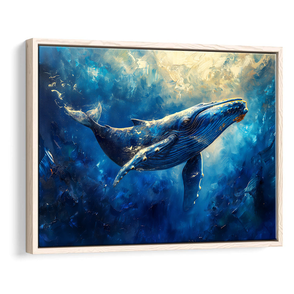 Whale In The Sea Ocean Sunlight Acrylic Painting, Floating Frame, Framed Canvas Print Wall Art Home Decor