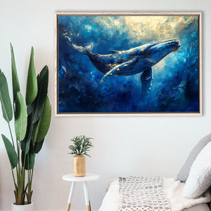 Whale In The Sea Ocean Sunlight Acrylic Painting, Floating Frame, Framed Canvas Print Wall Art Home Decor