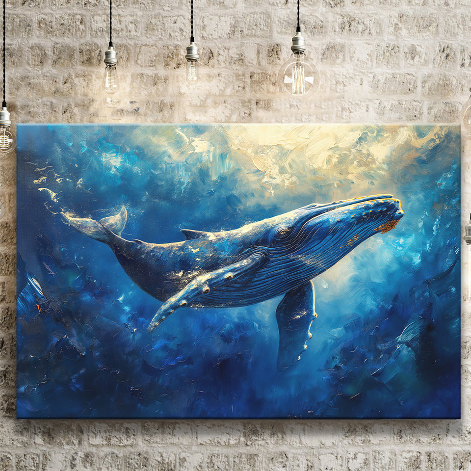 Whale In The Sea Ocean Sunlight Acrylic Painting, Art Print, Canvas Print Wall Art Home Decor