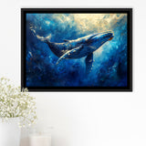 Whale In The Sea Ocean Sunlight Acrylic Painting, Floating Frame, Framed Canvas Print Wall Art Home Decor