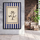 Whimsical Dancing Cowboy Cat, Funny Western Nursery Art, Retro Striped Cat Lover Gift Idea, Framed Canvas Print, Floating Frame