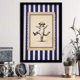 Whimsical Dancing Cowboy Cat, Funny Western Nursery Art, Retro Striped Cat Lover Gift Idea, Framed Art Print, Fine Art Wall Decor