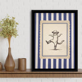 Whimsical Dancing Cowboy Cat, Funny Western Nursery Art, Retro Striped Cat Lover Gift Idea, Framed Canvas Print, Floating Frame